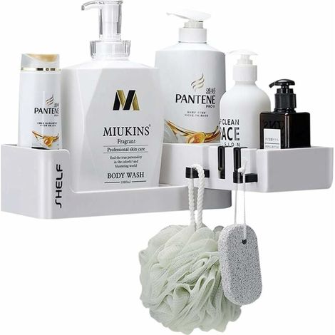 MINKUROW Estante De Esquina Para Ducha, Estante De Ducha, Cestas De Ducha De Esquina, Estante De Ducha Giratorio Autoadhesivo, Estante De Baño Fijo Sin Taladrar Con 4 Ganchos Para Baño Y Cocina (1/5)