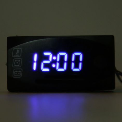 3-in-1 Digitale Motorraduhr, Thermometer, 3-in-1 LED-Elektronikuhr, Universal 12V, Großes Digitaldisplay, IP67 Wasser- und staubdicht (Blaue LED) (1/5)