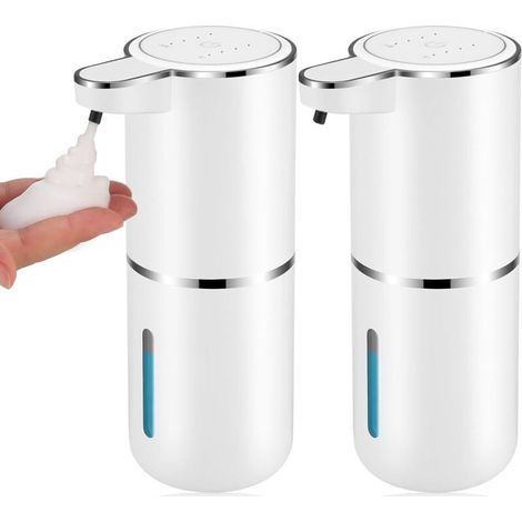 Lot de 2 distributeurs de savon automatiques, distributeur de savon moussant automatique sans contact USB de 380 ml, rechargeable et mural, pour salle de bain, cuisine, vaisselle