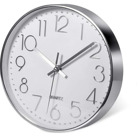 (20 cm/12 Zoll, Silber) Hochwertige silberne Wanduhr, Wanddekoration, moderne, leise Wanduhr für Küche, Home Office (1/5)