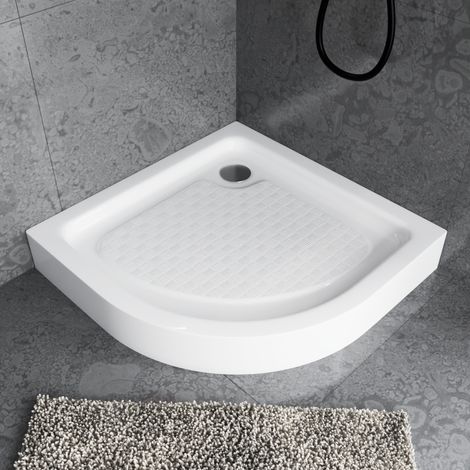 ECOLAM Duschwanne Ben 90x90 x15 cm Tiefe 5 cm mit Antirutschoberfläche Viertelkreis R55 Brausewanne Duschtasse weiß Acryl Füße + Siphon + Silikon (1/5)