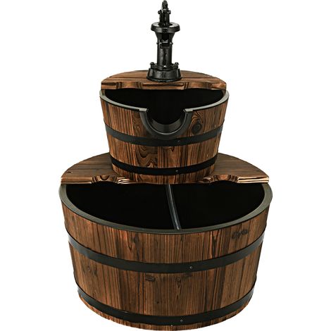 Fontaine de jardin à cascade rustique en bois de sapin carbonisé avec pompe à débit réglable, circuit d’eau fermé pour terrasse et extérieur (1/5)