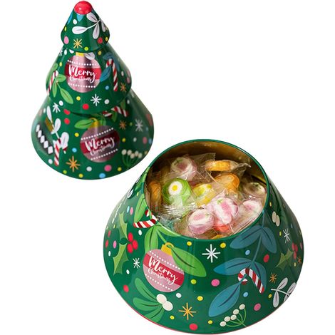 Christmas Cookie Tin, Tin Tree Shaped Candy Box