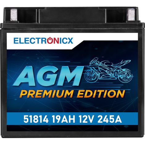 Electronicx AGM Motorradbatterie 12V 19Ah 245A - Ersetzt 51814, 51913, YT19BL, YT19BL-BS - Wartungsfrei & Leistungsstark - Premium Batterie 12V (1/5)