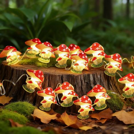 Guirlande lumineuse champignon - 2 m - 20 LED - Blanc chaud - Fonctionne avec piles - Pour l'intérieur et l'extérieur - Pour le jardin, le bricolage, le sapin de Noël, le salon, le balcon (1/5)