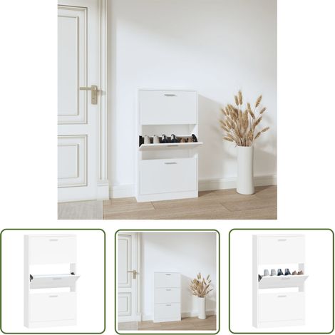 The Living Store Schuhschrank Weiß 59x17x108 cm Holzwerkstoff - Schuhschrank - Holzwerkstoffmöbel - Garderobe - Schrank - Schuhorganisation (1/5)