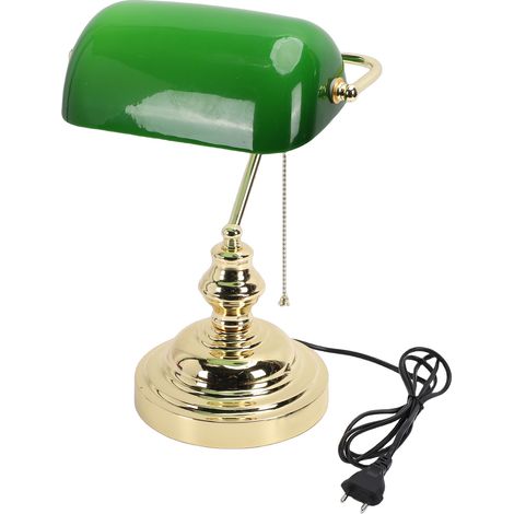 Lampe de bureau de banquiers en verre vert, Table Vintage Antique avec interrupteur à chaîne, luminaire à brancher, culot d'ampoule E26 27, ue 220V