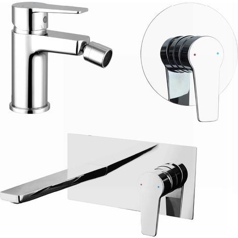 Ensemble mitigeurs lavabo encastré bidet sans vidage et douche encastrée mitigeur chromé Jane (1/4)