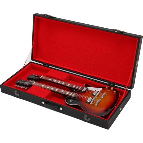 Modèle De Guitare électrique Miniature De 10 Pouces, Réplique D'instrument De Musique De Guitare à Double Manche De Décoration avec étui pour Salon, Affichage De Chambre à Coucher (1/5)