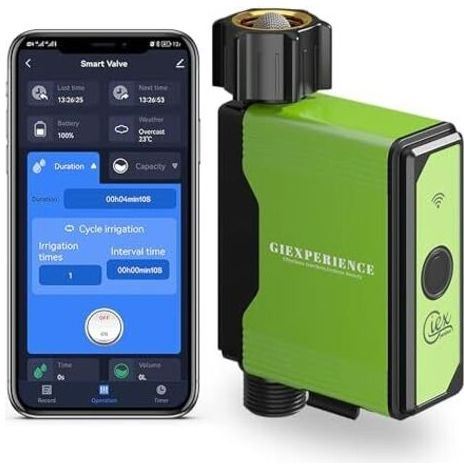 Minuteur d’arrosage de Jardin Intelligent Bluetooth avec débitmètre à Turbine intégré, Jusqu’à 10 programmes configurables, Compatible Les Applications Tuya Smart et Life - (1/5)