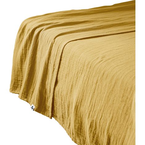 Drap plat 270x300 cm Gaze de coton unie GAIA coloris Jaune Safran