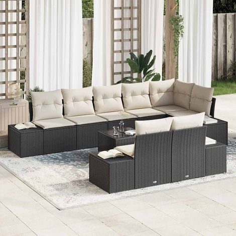 Conjunto de sofás de jardín Negro y crema Poliratán vidaXL (1/5)