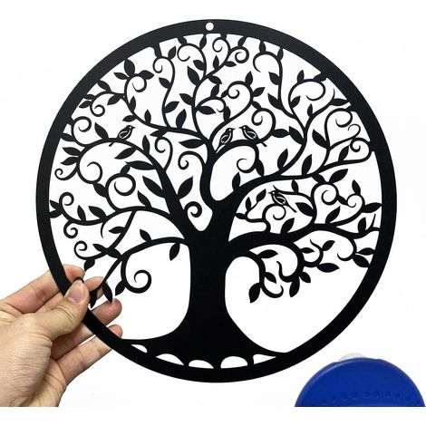 Wanddekoration mit Baum des Lebens aus Metall, Silhouetten-Kunst für den Innenbereich, als Geschenk für den Außenbereich, als Garten- und Heimdekoration (schwarz, 28 x 28 cm) (1/5)
