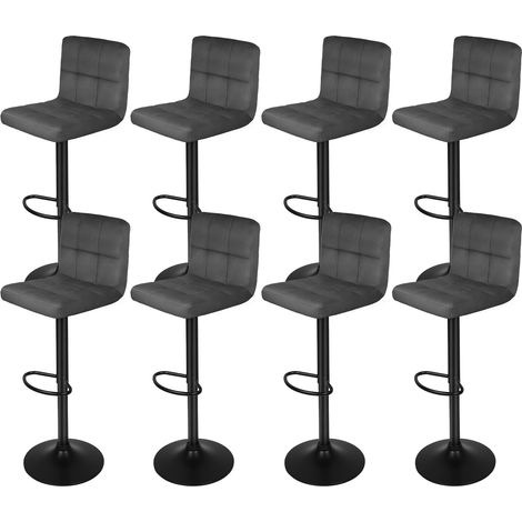 Lot de 8 Tabouret de Bar en Velours,hauteur réglable, chaise de cuisine pivotante avec dossier et repose-pieds,gris foncé (1/5)