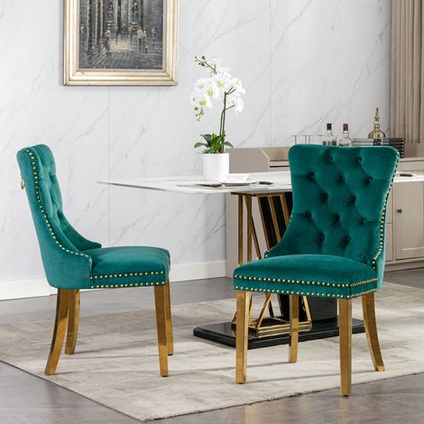 Sedia da pranzo imbottita in velluto verde, struttura in legno massello, schienale alto, set da 1,65×50×95cm (1/5)
