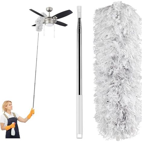 Plumeau Poussière, Plumeau Télescopique, Jusqu'à 2,8 m de Long Collecteur de poussière en Microfibre rétractable Extra Long, Balai Pliable Lavable, pour Coins, plafonds, Toiles d'araignée (1/5)
