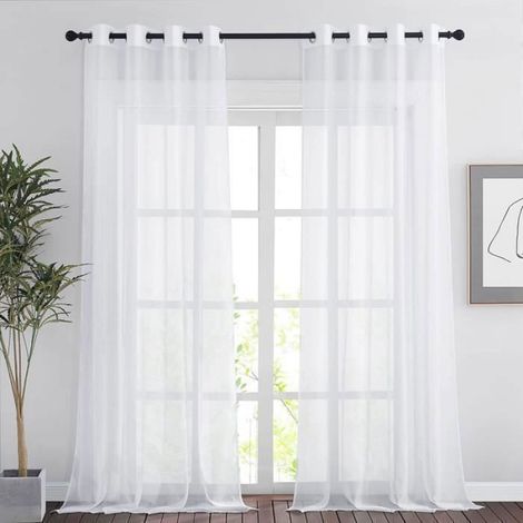 2PCS 140240cm Rideau Voilage - Double Panneaux Rideau en Voile Tulle avec Oeillets Draperies Souple Moderne pour Décoration Maison (1/3)