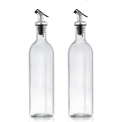 Distributeur d'huile d'olive - Lot de 2 distributeurs d'huile et de vinaigre (500 ml) avec 1 entonnoir en acier inoxydable. Ensemble de bouteilles en verre pour huile d'olive et vinaigre. (1/5)