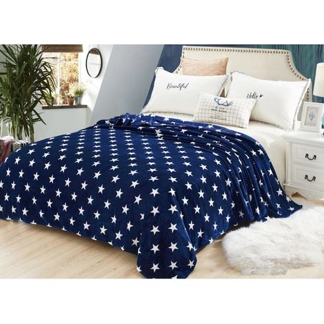 Couverture polaire Cocolino pour lit double, à étoiles bleu marine et blanches, 200 x 230 cm (1/2)