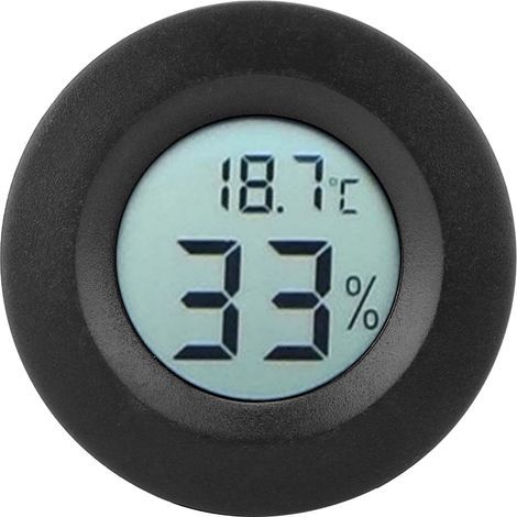 Termómetro higrómetro digital LCD integrado mini circular para interiores, color negro. (1/5)