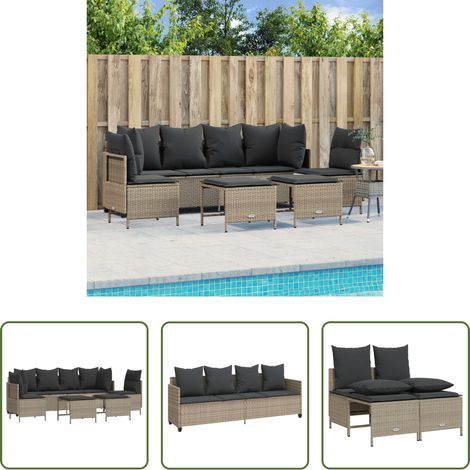 vidaXL Rattanmöbel - 5-tlg. Garten-Sofagarnitur mit Kissen Hellgrau Poly Rattan (1/5)