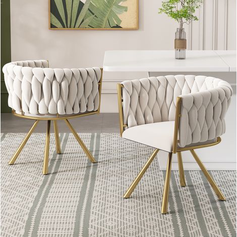 Sedia girevole da pranzo in velluto, schienale ergonomico, base in metallo, beige e oro (1/5)