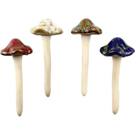Conjunto de 4 setas de cerámica (colores aleatorios) para jardín, patio, jardín de hadas - Adornos de césped, artículos decorativos de cerámica, 12,3 cm de alto