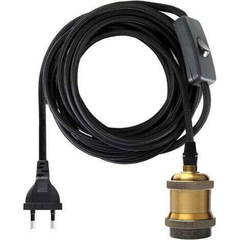 Pr E27 socket with switch, 1.2 meter cable fabric electrical wire for bulb socket/ Edison retro pendant light/ creative lamp, vintage brass lamp adapter (1/5)