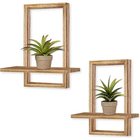 2 Pièces Étagères Flottantes en Bois Solide Bohème Moderne - Suspension Chic pour Plantes Photos Cadres, Décoration Murale Élégante pour Salon Salle de Bains & Chambre (Bois Brut) (1/5)