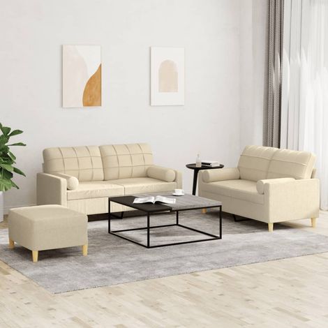 Teenpull – 3-tlg. Sofagarnitur mit Kissen Creme Stoff (1/5)
