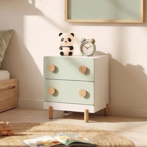 Comodino per Cameretta Vaarentaa con 2 Cassetti 47x40x35 cm - Bianco/Verde Menta [en.casa] (1/5)