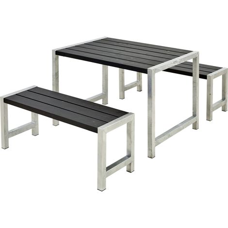 Plus Cafegarnitur Tisch und 2 Bänke RAL 9005 Schwarz (1/3)