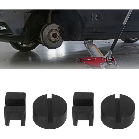 Ensemble de 4 adaptateurs pour cric de sol (2 types) compatibles avec les supports de cric de 2 à 4 tonnes, avec protection universelle pour revêtement de sol en caoutchouc rainuré et rail de guidage (1/5)