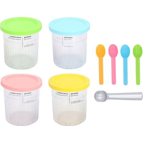 Récipients à crème glacée adaptés aux fabricants NC500 NC501, gobelets en plastique réutilisables avec couvercles et cuillères, 4 pièces (1/5)
