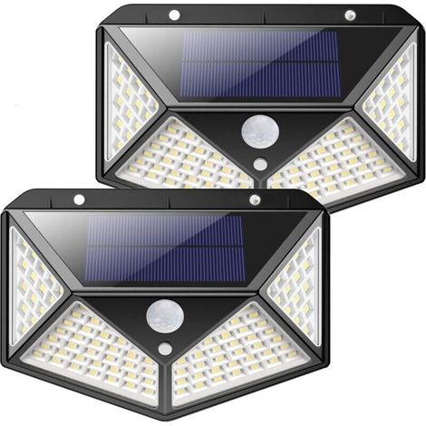 Lampe Solaire Extérieur 100 led, Kilponen 2 Pack éclairage Solaire Extérieur Détecteur de Mouvement éclairage 270° étanche, Spot Solaire Extérieur Lumière Lampe Puissante sans Fil pour Jardin