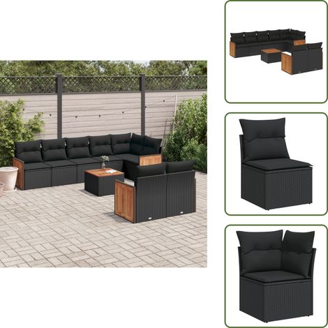 The Living Store Salon de jardin 9 pcs avec coussins noir résine tressée - Ensemble Salon De Jardin - Meuble Extérieur - Mobilier De Jardin - Salon De Jardin Design - Set Salon De Jardin (1/5)