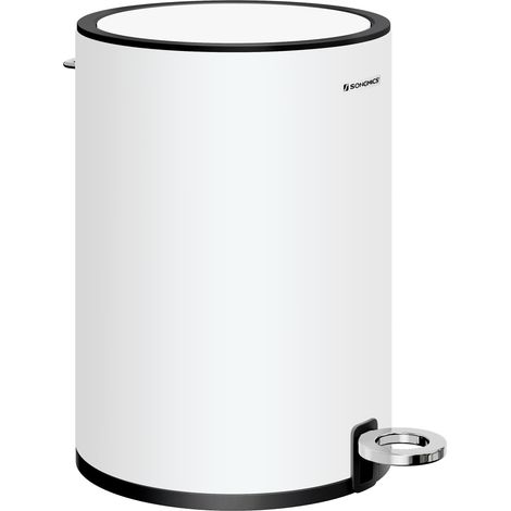 Poubelle 3L, Poubelle de Salle de Bain, Petit, avec Couvercle, Fermeture en Douceur, Seau Intérieur Amovible en Plastique, pour Salle de Bain, Bureau, Acier, Blanc Nuage (1/5)