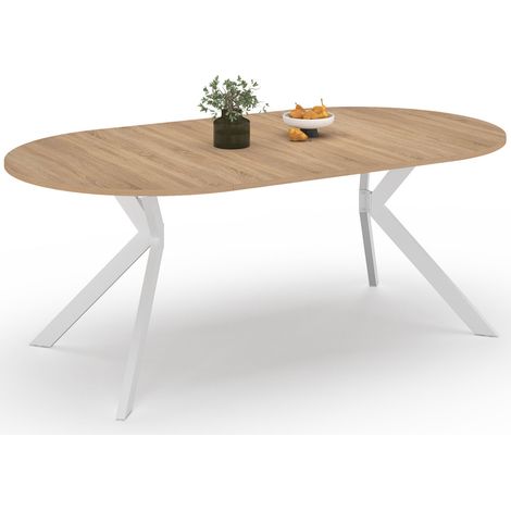 ALIX Tavolo da pranzo rotondo allungabile per 4-10 persone con gamba in legno e ragno bianco 110 - 200 cm (1/5)