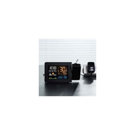 Drahtlose Wetterstation, Thermometer und Hygrometer mit Sensor, Wetteruhr mit Projektion, Innen-/Außenthermometer mit Fernbedienung, Doppelwecker – Crezuo (1/4)