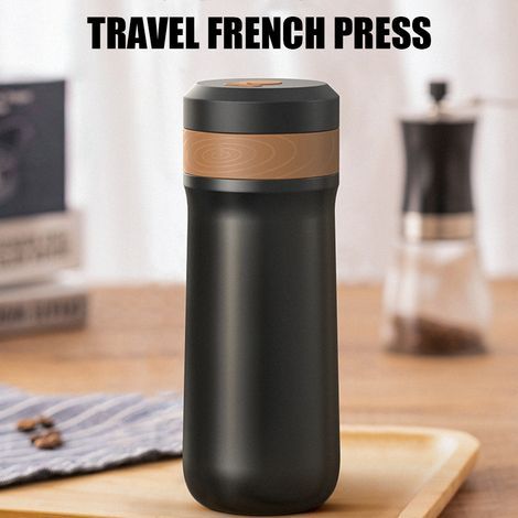 Cafetière à piston portable de voyage, avec filtre à deux couches, en acier inoxydable à double paroi et isolation sous vide. Idéale pour le café, le thé et les voyages. Parfaite pour le bureau et les (1/5)