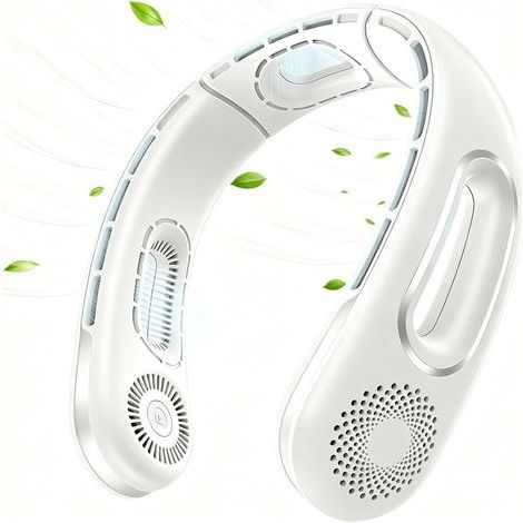 Ventilateur Portable Cou Sans Feuilles, Ventilateur Portable Nuque Rechargeable par USB, 3000mAh - blanc (1/5)