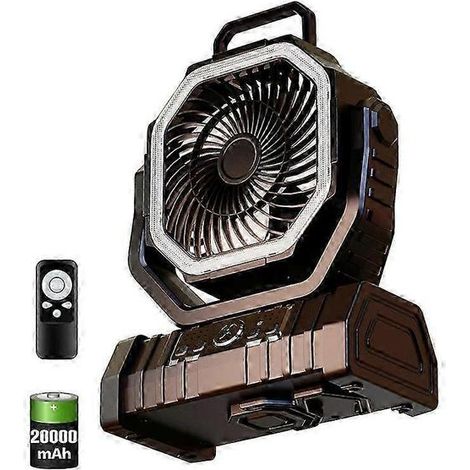 Ventilateur portable rechargeable sur batterie 20 000 mAh, idéal pour le bureau ou le camping, avec LED et crochet, pour les voyages en voiture ou en tente. (1/5)