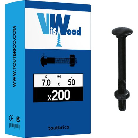 200 boulons TRCC 7 X 50mm zingué noir - Viswood