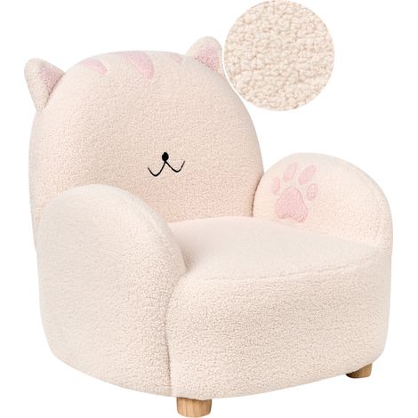 Sillón infantil tapizado de gato para niños blanco crema Zoar