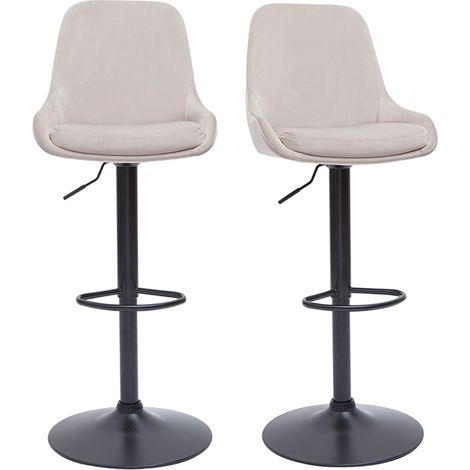 Set de 2 taburetes de cocina de diseño ajustables 360º de terciopelo topo y metal negro HOLO (1/5)