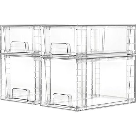 Lot de 4 tiroirs de rangement empilables transparents, faciles à assembler, organisateurs et rangements de salle de bain avec poignées, tiroirs de rangement en plastique pour cuisine (1/5)