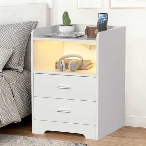 TolleTour Comodino, con LED multicolore regolabile, 2 cassetti, connettività Bluetooth, bianco (1/5)
