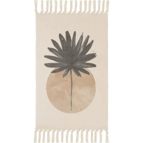 Tapis rectangulaire à franges - JUANIO - 80 x 50 cm - 50% coton/50% polyester - Beige - Pompons imprimés (1/3)
