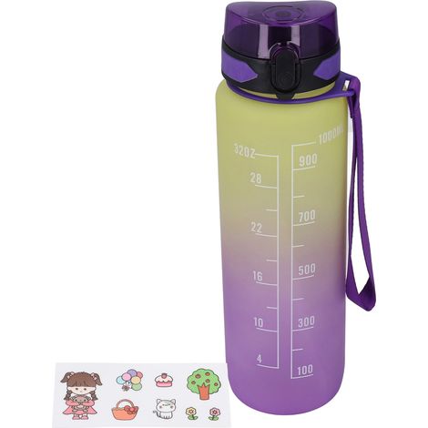 Gourde Sport 1000ML Portable avec Couvercle Anti-Rebond et Sangle, Dégradé Violet Givré - Récupération Hydratation (1/5)