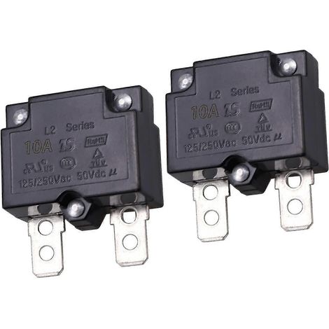 2 disjoncteurs thermiques automatiques 10 A, protecteurs de surcharge thermique, série L2, 125-250 V CA / 50 V CC, relais à réarmement automatique, fusible, interrupteur thermique (10 A) (1/4)